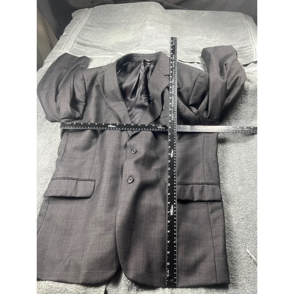 Jos A Bank‎ Men's Charcoal Gray Plaid Wool Blazer Suit Jacket 46R